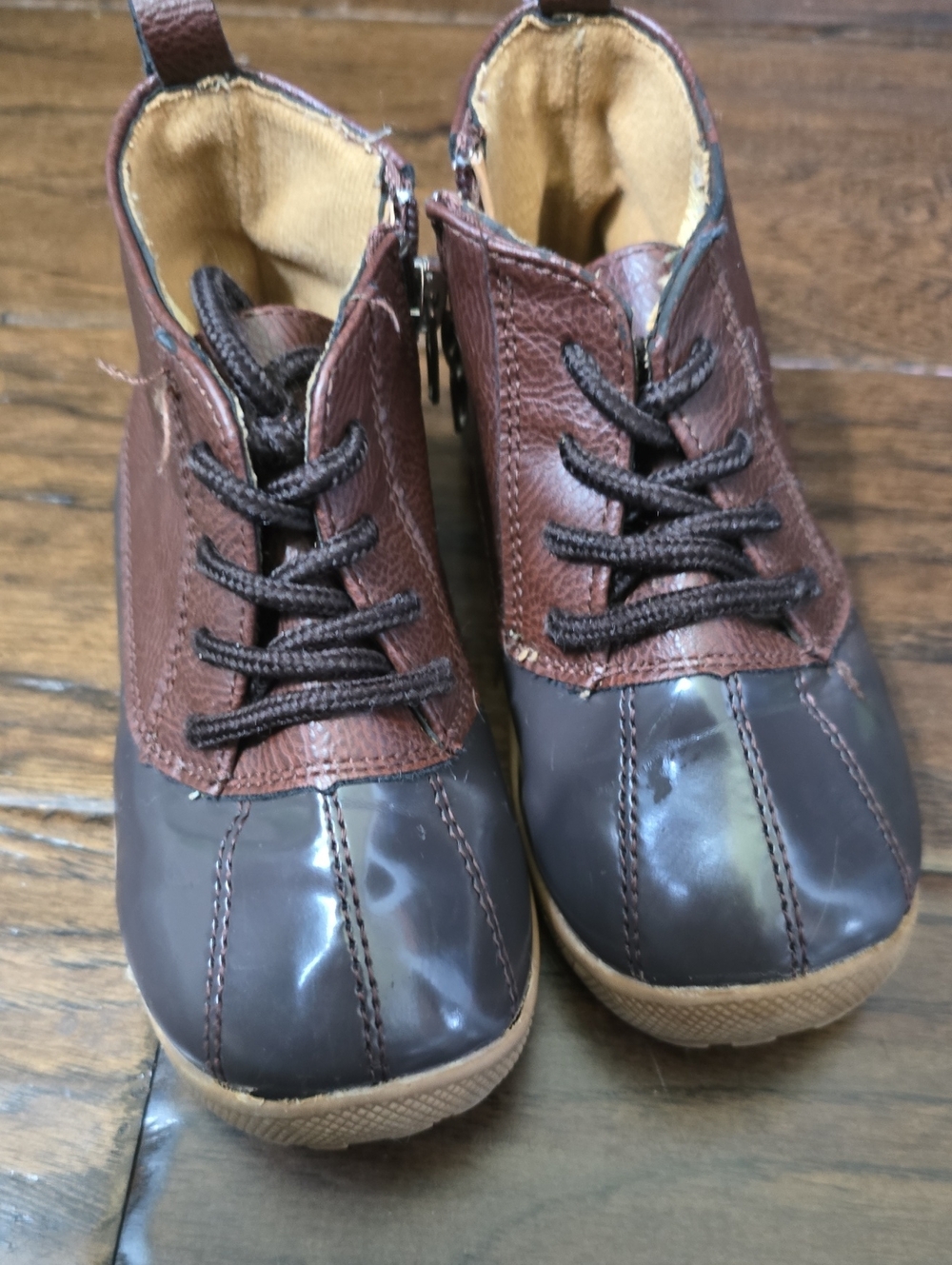 Kids Brown Two-Tone Waterproof Lace-Up Boots